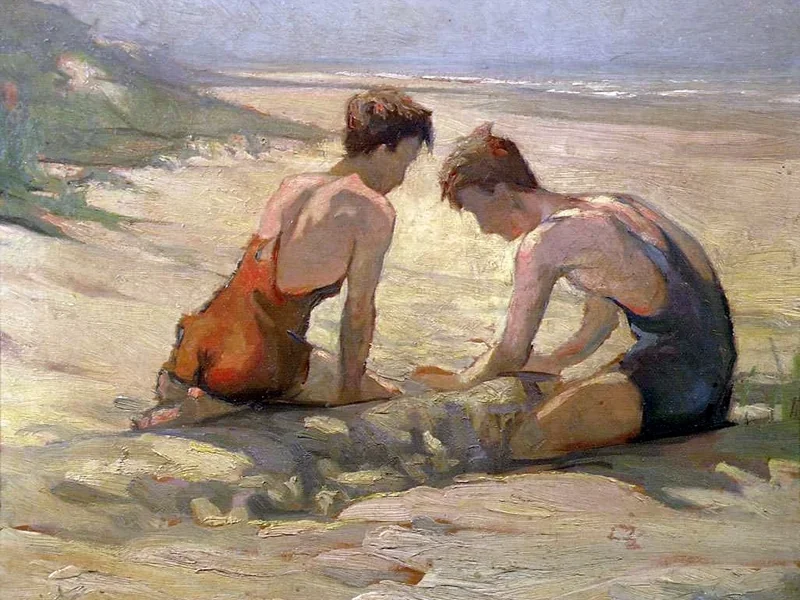 1886-Kornelis Jacobus Huineman - Due ragazzi sulla spiaggia